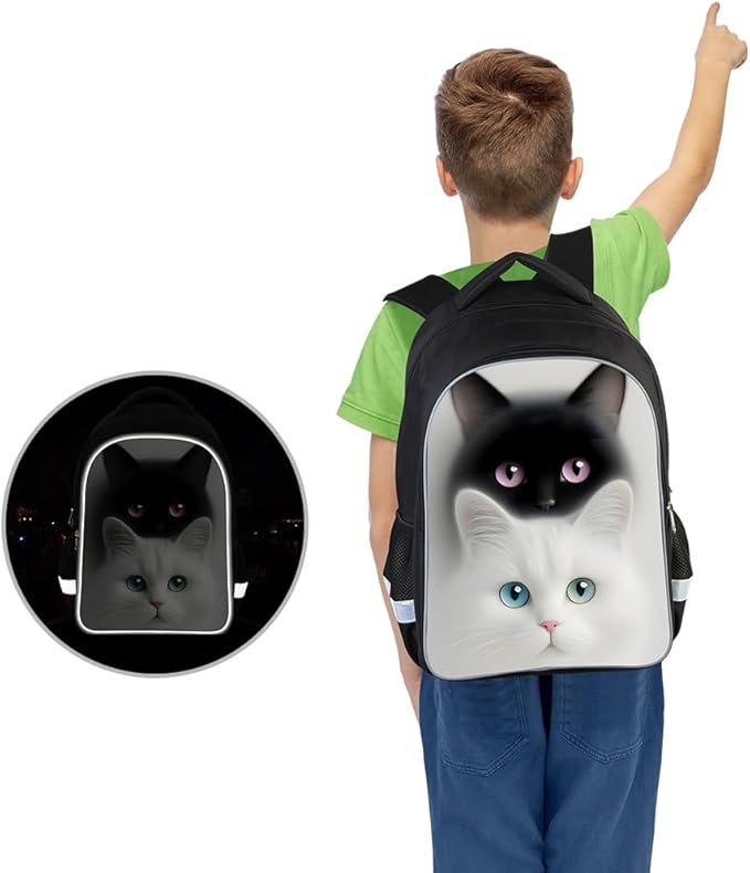 Kids Backpack, 3D Reflective Cartoon, 600D Polyester & Dual Zippers, 17" Bookbag with Ergonomic Design for boys & girls age 6-18, Shark Space Style for school Children Kids