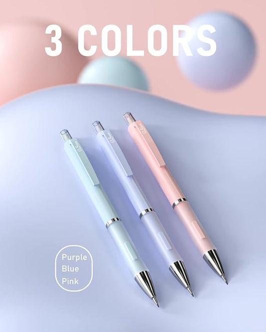 Nicpro 3PCS Pastel Mechanical Pencil Set, 0.5 Mechanical Pencils with 6 Tube HB Lead 0.5mm, 3 Eraser and 9 Eraser Refill & Case, Aesthetic School Supplies for Drafting Sketching, Drawing & Writing