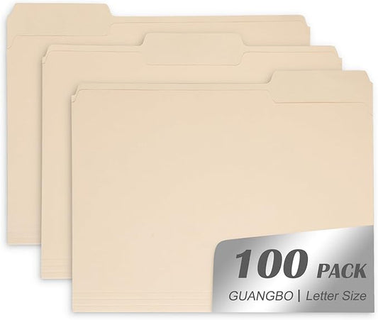 Manila File Folder, 1/3-Cut Tab, Letter Size, Manila Folders with Tab, 100 per Box