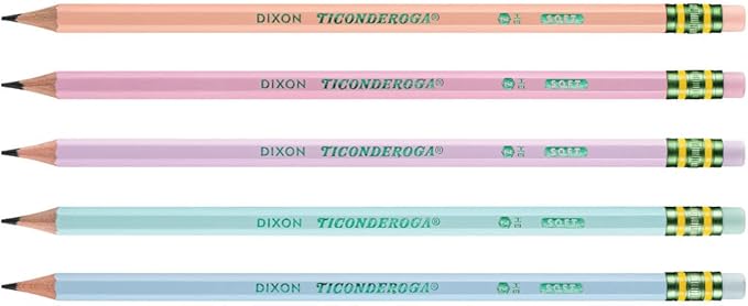 Ticonderoga Wood-Cased Pencils, Pre-Sharpened, 2 HB Soft, Pastel Colors, 18 Count
