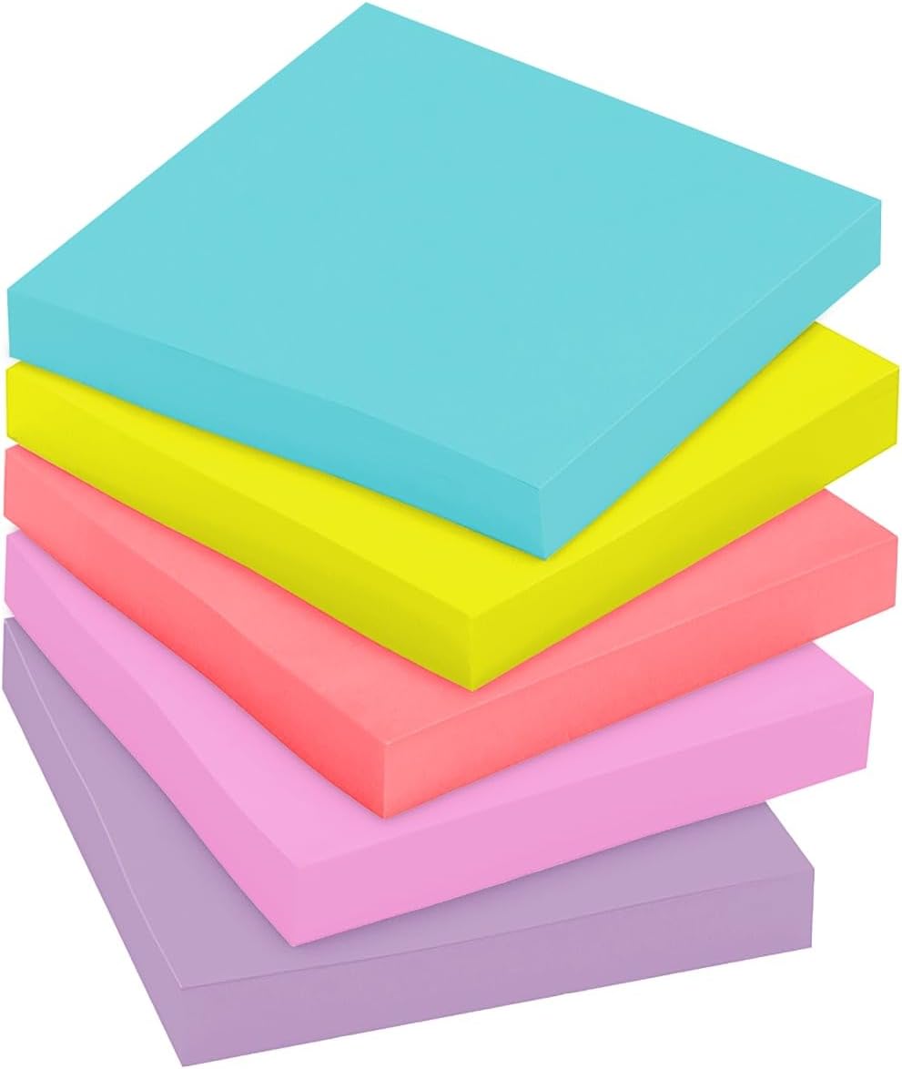 Post-it Super Sticky Notes, 24 Sticky Note Pads, 3 x 3 in., School Supplies, Office Products, Sticky Notes for Vertical Surfaces, Monitors, Walls and Windows, Supernova Neons Collection (Pack of 8)