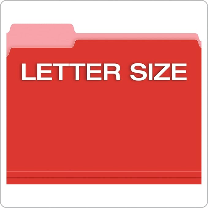 Pendaflex Colored File Folders Letter Size - 100 Pack of 12 Assorted Color Folders for Documents - 1/3-cut Tabs