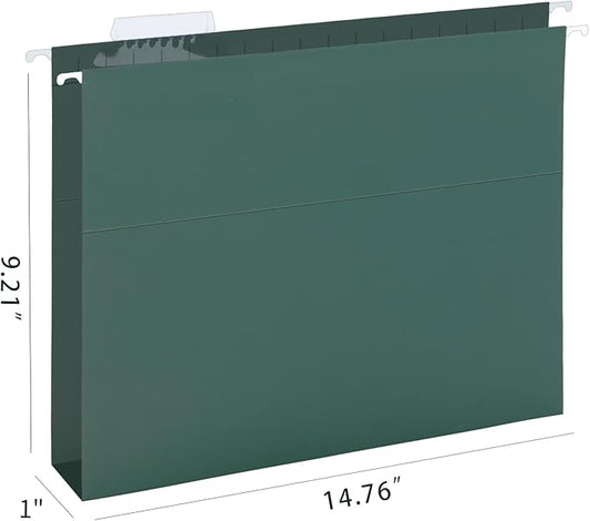 HERKKA Extra Capacity Hanging File Folders, 30 Pack Reinforced Legal Size Hanging Folders with Heavy Duty 1 Inch Expansion, Designed for Bulky Files, Medical Charts, Green