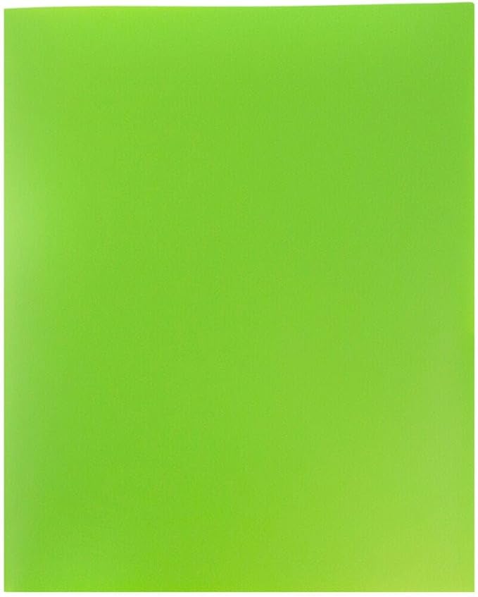JAM PAPER Plastic 2 Pocket POP Folders - Durable School Folders - Lime Green - Bulk 48/Pack