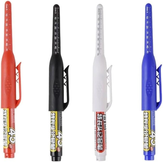 Long Head Deep Hole Marker, 20mm/30mm/45mm head deep hole marker 2025 Upgrade, Permanent, Quick-dry, Waterproof Long Nib, Colorful Carpenter Deep Reach Markers, 4 Color Set (45MM LONG HEAD)