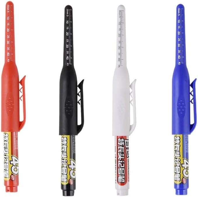 Long Head Deep Hole Marker, 20mm/30mm/45mm head deep hole marker 2025 Upgrade, Permanent, Quick-dry, Waterproof Long Nib, Colorful Carpenter Deep Reach Markers, 4 Color Set (45MM LONG HEAD)