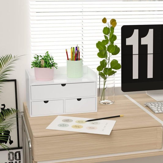 Wisuce Bamboo Desk Organizer - Mini Bamboo Desk Drawer Tabletop Cosmetic Storage Organization for Office or Home White with Shelf