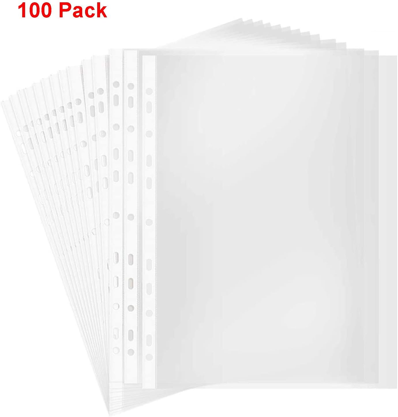 A4 Punched Pocket, Sheet Protectors, 100 Pages Clear Sheet Protectors for Binders, Heavy Duty Plastic Page Protectors Sheet Reinforced 11-Hole, Top Loading Paper Protector for Home, Office