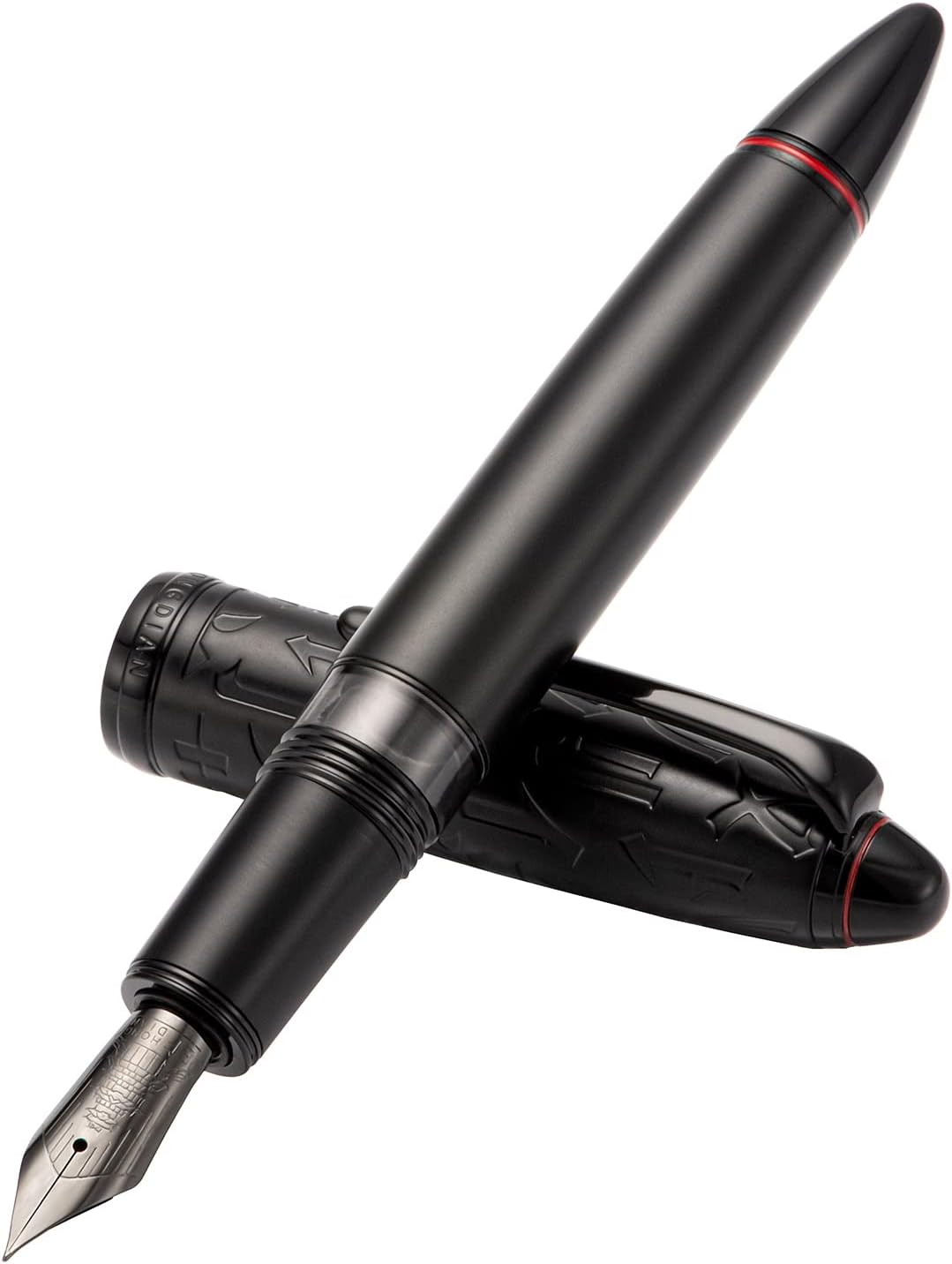 Hongdian N6 Black Metal Resin Piston Fountain Pen, Black Iridium Fine Nib Classic Pen, Includes Metal Box Writing Pen