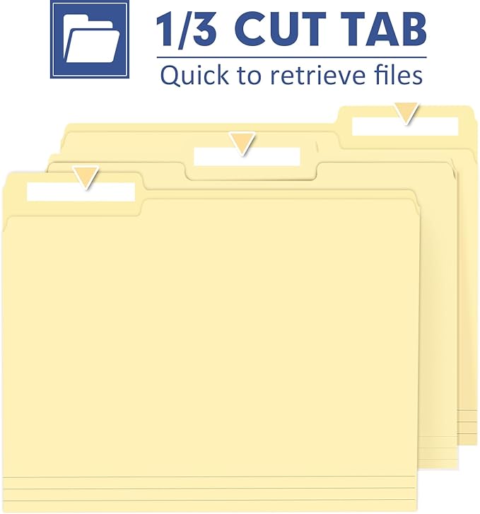 File Folder, PANDRI 30 Pack File Folder, 1/3 Cut Tab, Letter Size, Filing Folder for Office School Business, Manila