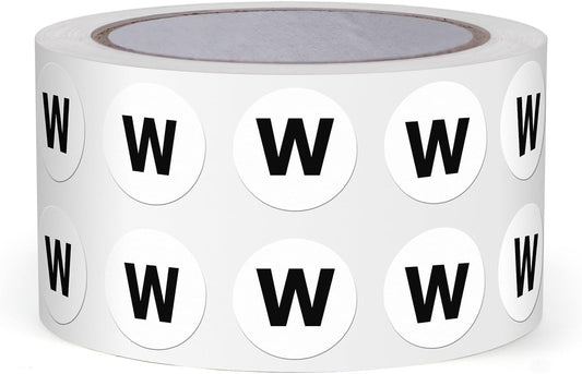 Letter W Round Stickers 0.5 Inch Vinyl Circle Capital Alphabet Labels Self-Adhesive Removable Waterproof Dots Tags for Home Office Inventory 1000 PCS