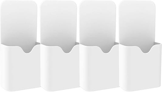 MoKo 4 Pack Magnetic Pen Holder for Whiteboard, Magnetic Dry Erase Marker Holder for Refrigerator Storage Magnetic Pencil Holder Locker Accessories for School, Office, Home - White