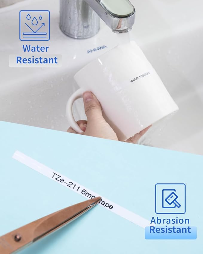 Wonfoucs PTouch 6mm 1/4" (0.23") Laminated TZ Tape Replace for Brother TZe-211 TZe211 TZ-211 TZ211 P Touch Label Tape Narrow Work with Brother Label Maker PTD220 PTH110 PTD210 PT-D202, 8m, 4-Pack