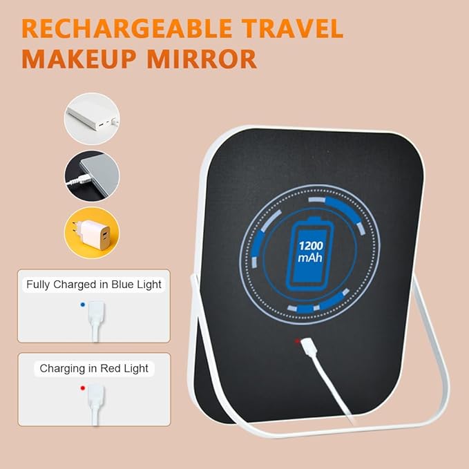 Rechargeable Vanity Mirror with Lights,8x10 Inch 3 Color Lighting Portable Makeup Mirror with Touch Screen Adjustable LED Lights,Desk Mirror for Travel, Home