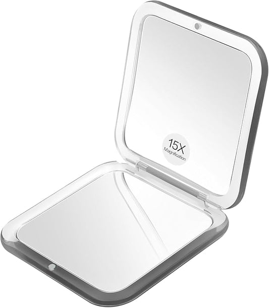 Compact Travel Small Magnifying Mirror - Snowflakes Pocket Mirror -1x/15x Magnification Cosmetic Mirrors Handheld Portable for Travel and Purses (Black)