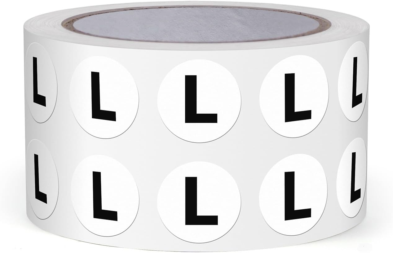 Letter L Round Labels 0.5 Inch Vinyl Circle Capital Alphabet Stickers Self-Adhesive Removable Waterproof Dots Tags for Home Office Inventory 1000 PCS