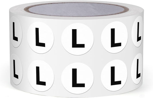 Letter L Round Labels 0.5 Inch Vinyl Circle Capital Alphabet Stickers Self-Adhesive Removable Waterproof Dots Tags for Home Office Inventory 1000 PCS