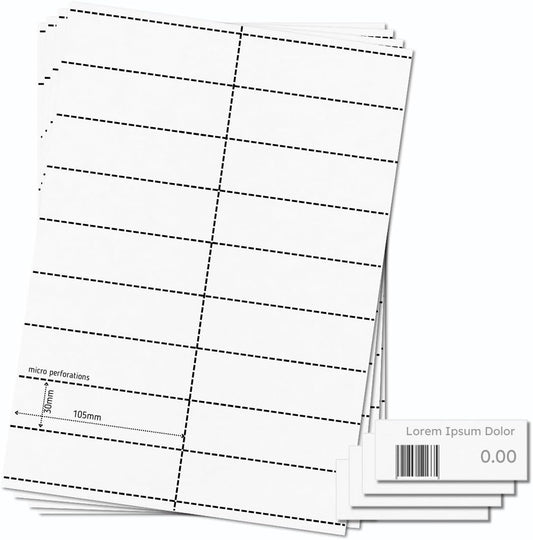 OfficeGear Shelf Edge Barcode Price Ticket Labels 18-up [25 Sheets - 450 Pack] 30x105mm Custom Printable A4 Card Micro Perforated Non-Adhesive Merchandise Tag with Free Downloadable Design Template