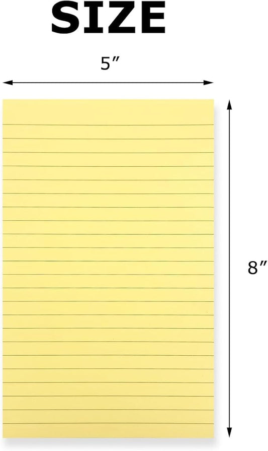 2 Pads Lined Sticky Notes 5 x 8 in, Pastel Yellow, Large Sticky Notes with Lines, Yellow Sticky Note Pads for Home, Office, School, 50 Sheets/Pad, 100 Sheets Total, 4A 5082-Y-L