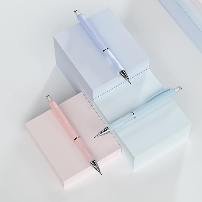 Nicpro 3PCS Pastel Mechanical Pencil Set, 0.5 Mechanical Pencils with 6 Tube HB Lead 0.5mm, 3 Eraser and 9 Eraser Refill & Case, Aesthetic School Supplies for Drafting Sketching, Drawing & Writing