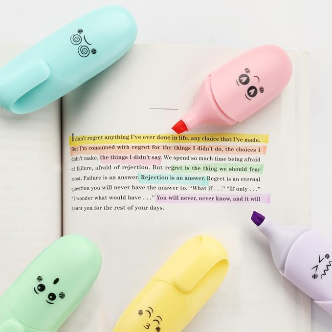 6 Piece Mini Highlighter Pen Kawaii Stuff Back to School Supplies Pastel Color Chisel Tip Cute Design Gift Highlighter Marker