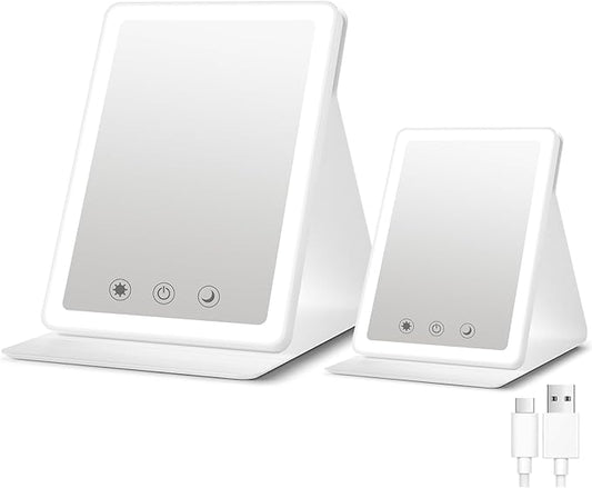 2025 Rechargeable Travel Makeup Vanity Mirror with 72 Led Lights,Portable Lighted Beauty Mirror,3 Color Lighting,Dimmable Touch Screen,Tabletop LED Folding Cosmetic Vanity Mirror Desk Table (2 Pack)