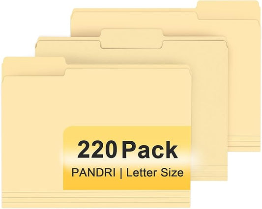 File Folder, PANDRI 220 Pack File Folder, 1/3 Cut Tab, Letter Size, Filing Folder for Office School Business, Manila