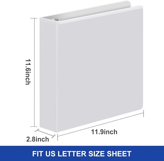 Comix Sturdy 2 Inch D-Ring Binders, 2'' 3 Ring Binder with Clear View Cover, Holds 500 Sheets of 8.5" x 11" Paper, 6 Pack (White)