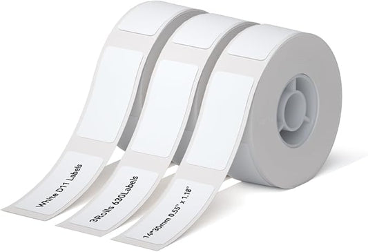 NIIMBOT D110 Label Maker Tape Adhesive White Label Paper 0.55" X 1.18" (14 X 30mm) 210 Labels/Roll, Compatible D11 D110 Label Printer, Thermal Paper Black on White, 3-Roll