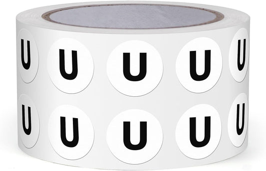 Letter U Round Stickers 0.5 Inch Vinyl Circle Capital Alphabet Labels Self-Adhesive Removable Waterproof Dots Tags for Home Office Inventory 1000 PCS