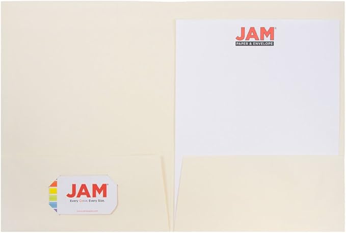 JAM PAPER Two Pocket Textured Linen Presentation Folders - Letter Size Business Folder - Ivory - Bulk 50/Box