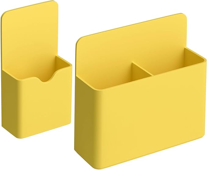 2 Pack Magnetic Dry Erase Marker Holder, Whiteboard Marker Holder, Magnetic Pen Holder, Magnetic Marker Holder for Fridge, Whiteboard, Locker, Magnetic Cup for Dry Erase Board -Yellow