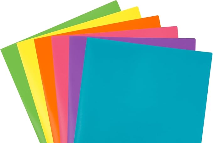 JAM PAPER A4 Heavy Duty Plastic 2 Pocket Presentation Folders - Assorted Fashion Colors - 6/Pack