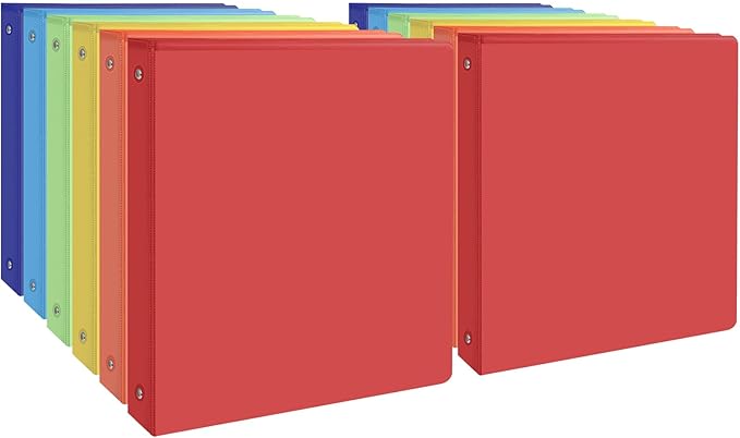 0.5-inch 3 Ring Binder with 2 Inside Pockets, 0.5'' Basic Binders Holds US Letter Size 8.5'' x 11'' Paper - Versatile Binders for Office, School and Home Use (Pack of 12, Assorted Color)