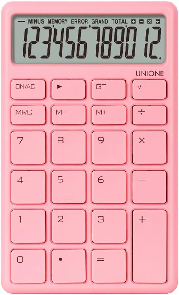 UNIONE Pocket & Desktop Pink Calculator with a Bright LCD, Dual Power Handheld Desktop. Color. Business, Office, High School