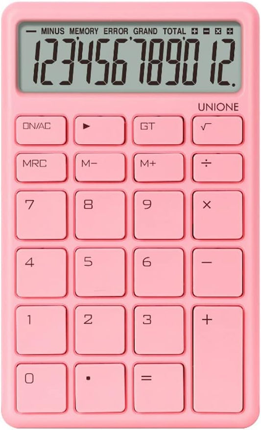 UNIONE Pocket & Desktop Pink Calculator with a Bright LCD, Dual Power Handheld Desktop. Color. Business, Office, High School