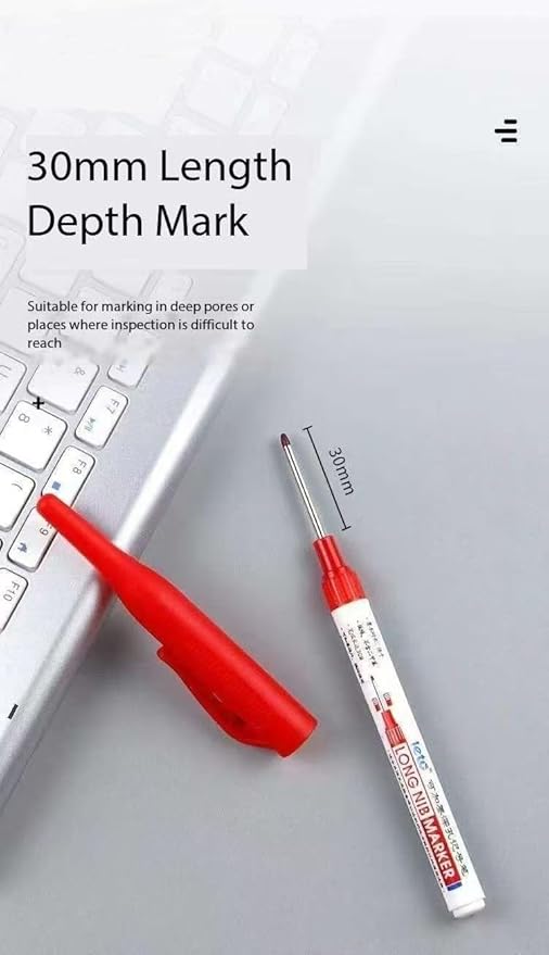 Long Head Deep Hole Marker, 20mm/30mm/45mm head deep hole marker 2025 Upgrade, Permanent, Quick-dry, Waterproof Long Nib, Colorful Carpenter Deep Reach Markers, 4 Color Set (30MM LONG HEAD)