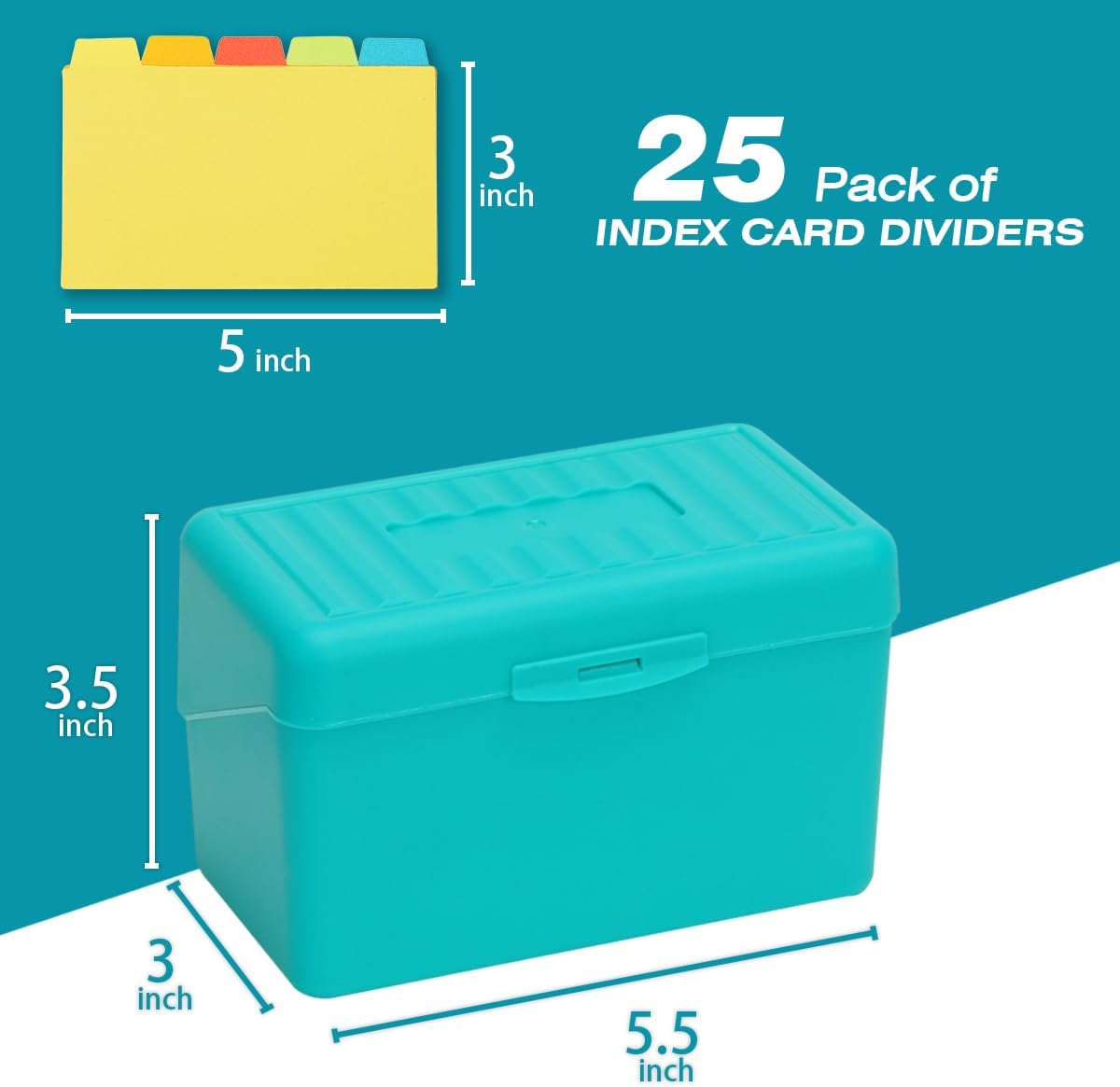 H4D Index Card Holder 3x5 Inches with 25 Plastic Dividers, Teal