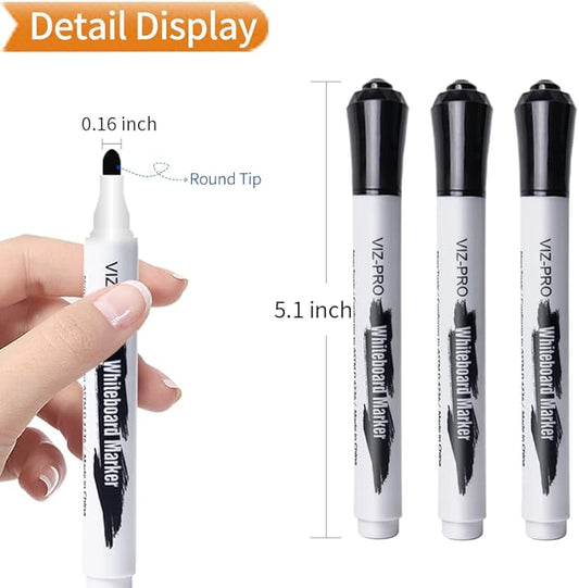 VIZ-PRO Dry Erase Markers, Bulk Pack of 50, Fine Bullet Tip Low-Odor Black Color Whiteboard Pens