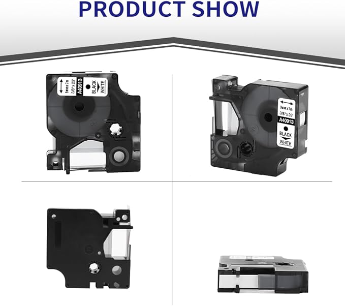 6-Pack Compatible Dymo 41913 (40913) 3/8 Inch D1 Label Tape Black on White 9mm Refills S0720680 for DYMO LabelManager 160 280 360D Label Maker COLORPOP, 23Ft