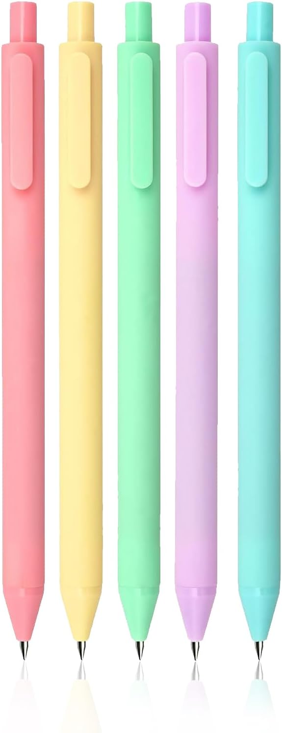 5pcs Gel Pens, Retractable Quick Dry Black Ink Pens Fine Point 0.5mm Premium Smooth Writing Pens for School Office Supplies (Macaron Color)