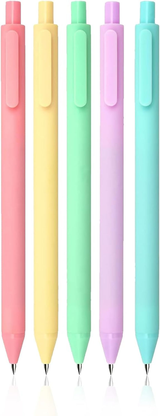 5pcs Gel Pens, Retractable Quick Dry Black Ink Pens Fine Point 0.5mm Premium Smooth Writing Pens for School Office Supplies (Macaron Color)