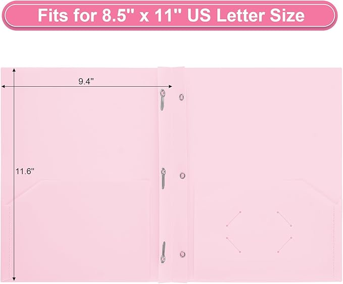 SUIN Plastic Project-Folders with 2 Pockets & 3 Prong, Bulk Pack Project File-Folder for US Letter Size Papers, Ideal for School & Office, Assorted Pastel Colors (Pastel Pink - 12 Packs)