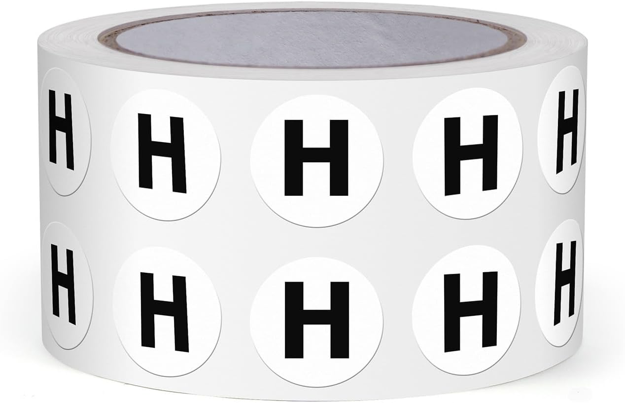 Letter H Round Labels 0.5 Inch Vinyl Circle Capital Alphabet Stickers Self-Adhesive Removable Waterproof Dots Tags for Home Office Inventory 1000 PCS