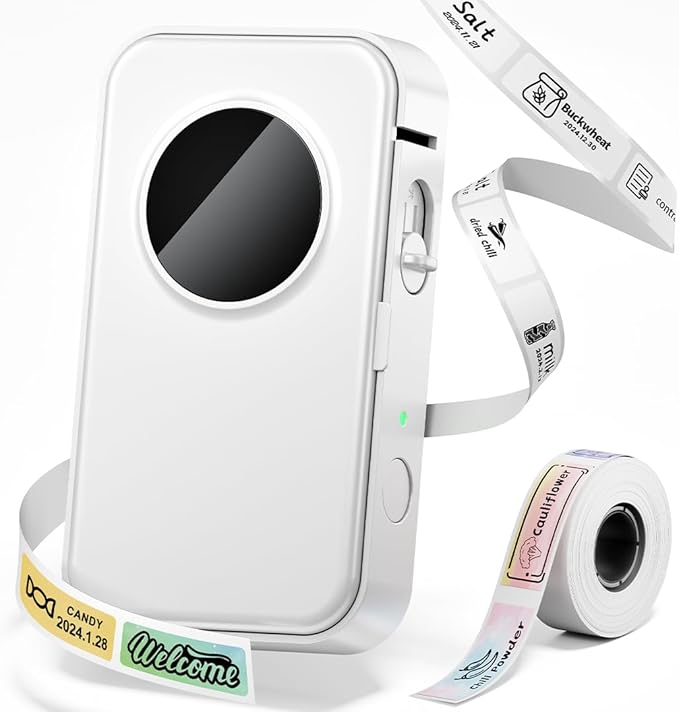 Phomemo Label Maker Machine with Tape, D35 Wireless Bluetooth Labels Maker Portable Mini Label Printer, Easy to Use with Smartphone Small Sticker Labeler Multiple Templates for Home Office organizing