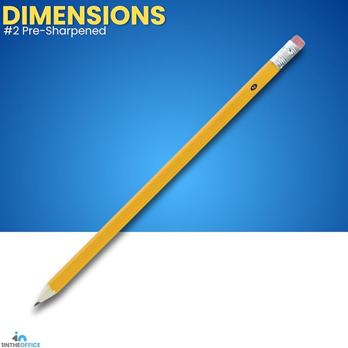 1InTheOffice Pre Sharpened Pencils #2, Pencils with Eraser, 2 HB, Wood-Cased, Black Lead, Yellow Barrel (24)
