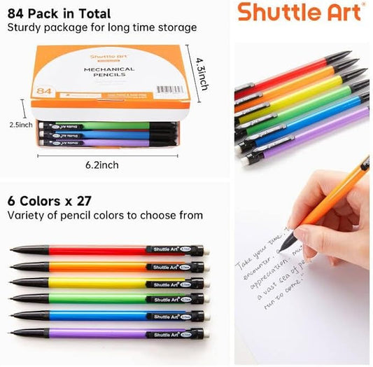 Shuttle Art Mechanical Pencils, 84 Pack Bulk Mechanical Pencils 0.7mm Medium Point, HB #2 Lead, Assorted Barrels, Office School Supplies