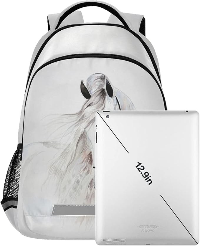 White Horse Backpack for Students Boys Girls School Bag Travel Daypack