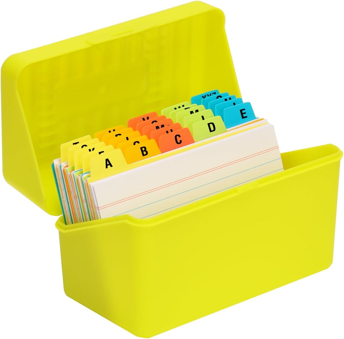 H4D 3x5 Index Card Holder with 100 Heavyweight Ruled Index Cards and 25 Plastic Dividers, Lime Green