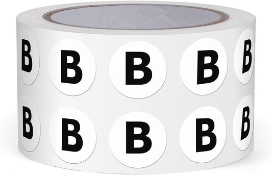 Letter B Round Labels 0.5 Inch Vinyl Circle Capital Alphabet Stickers Self-Adhesive Removable Waterproof Dots Tags for Home Office Inventory 1000 PCS